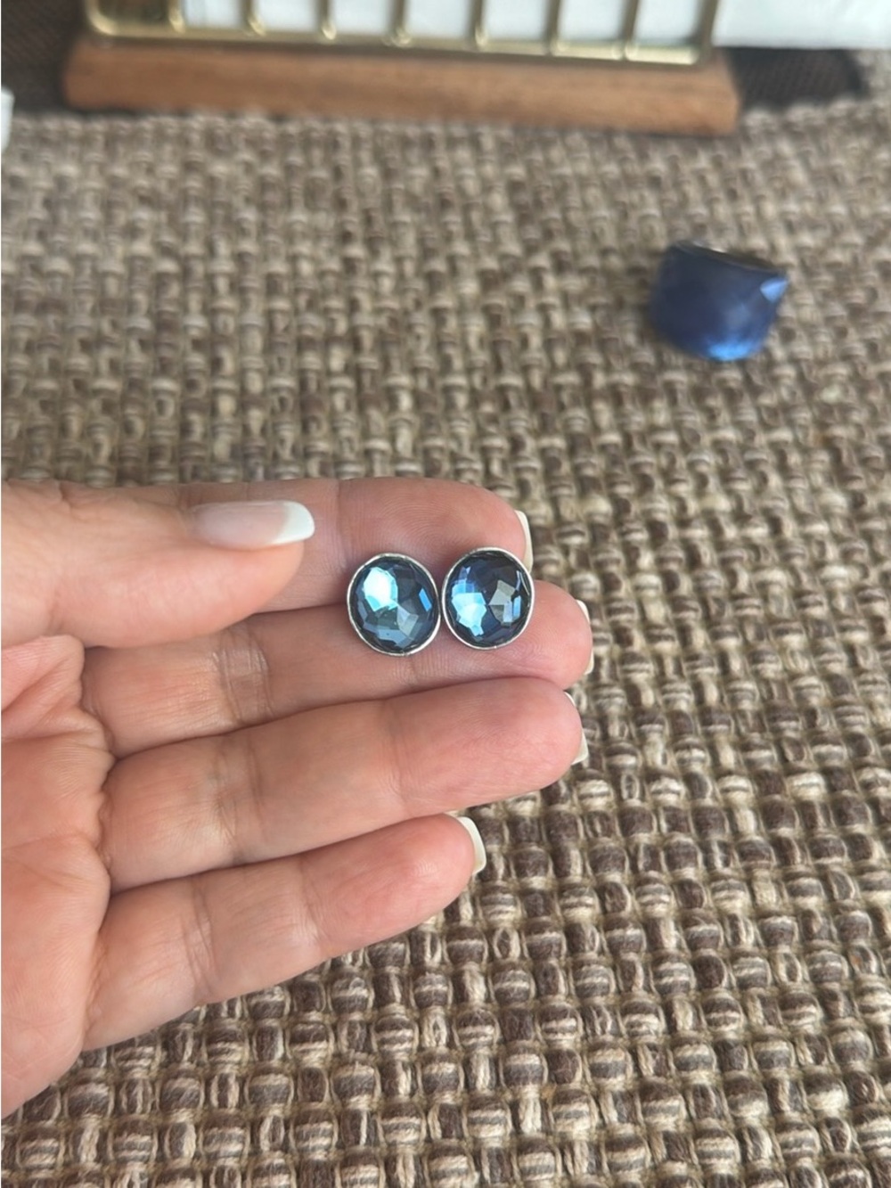 Swarovski Blue Faceted Crystal Stud Earrings - Women Jewelry